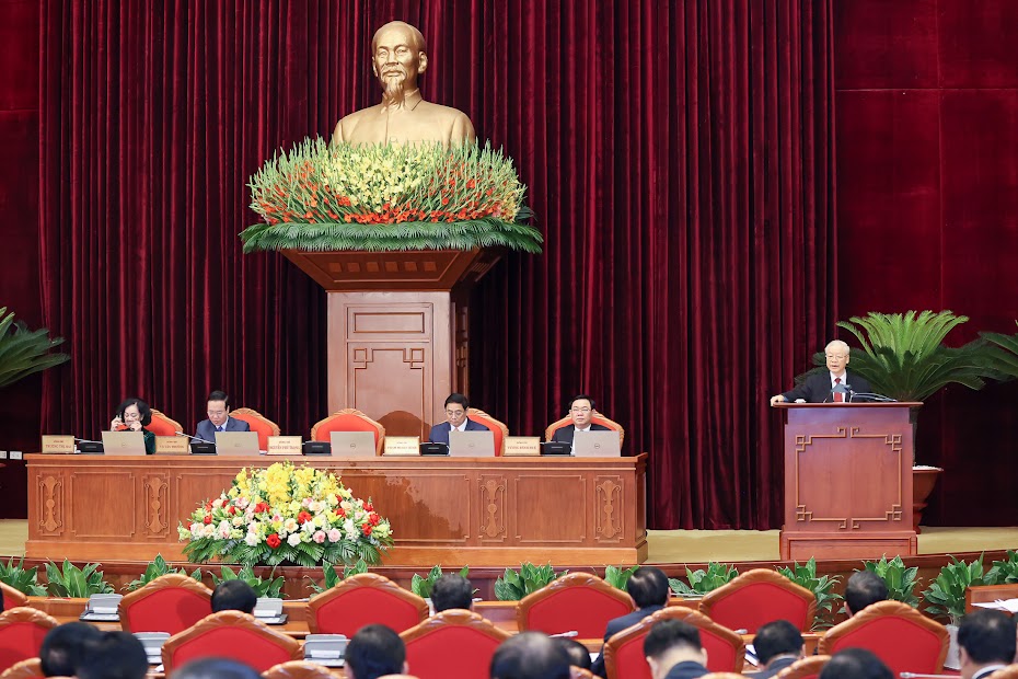 Tổng Bí thư Nguyễn Phú Trọng nhấn mạnh Hội nghị sẽ xem xét, quyết định nhiều vấn đề có ý nghĩa rất quan trọng đối với việc hoàn thành nhiệm vụ chính trị của Ban Chấp hành Trung ương khoá XIII từ nay đến hết nhiệm kỳ. Ảnh: VGP.