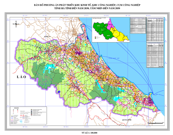 Bản đồ phương án phát triển khu kinh tế, khu công nghiệp, cụm công nghiệp đến năm 2030, tầm nhìn đến 2050. Ảnh: Thanh Nga.