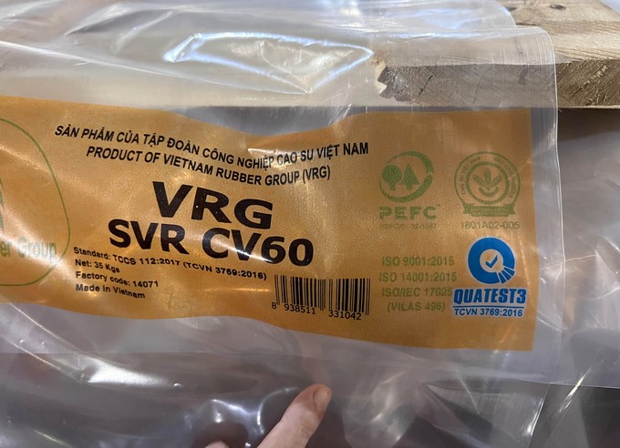 Rubber products with the PEFC stamp of Phu Rieng Rubber Company. Photo: Thanh Son.