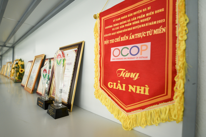 A series of certificates and awards of Tai Hoan Cooperative for their famous vermicelli products. Photo: Tung Dinh.