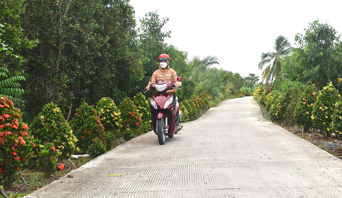 Tuyến đường hoa trang do Hội Liên hiệp phụ nữ xã Long Thạnh quản lý. Ảnh: Minh Đảm.