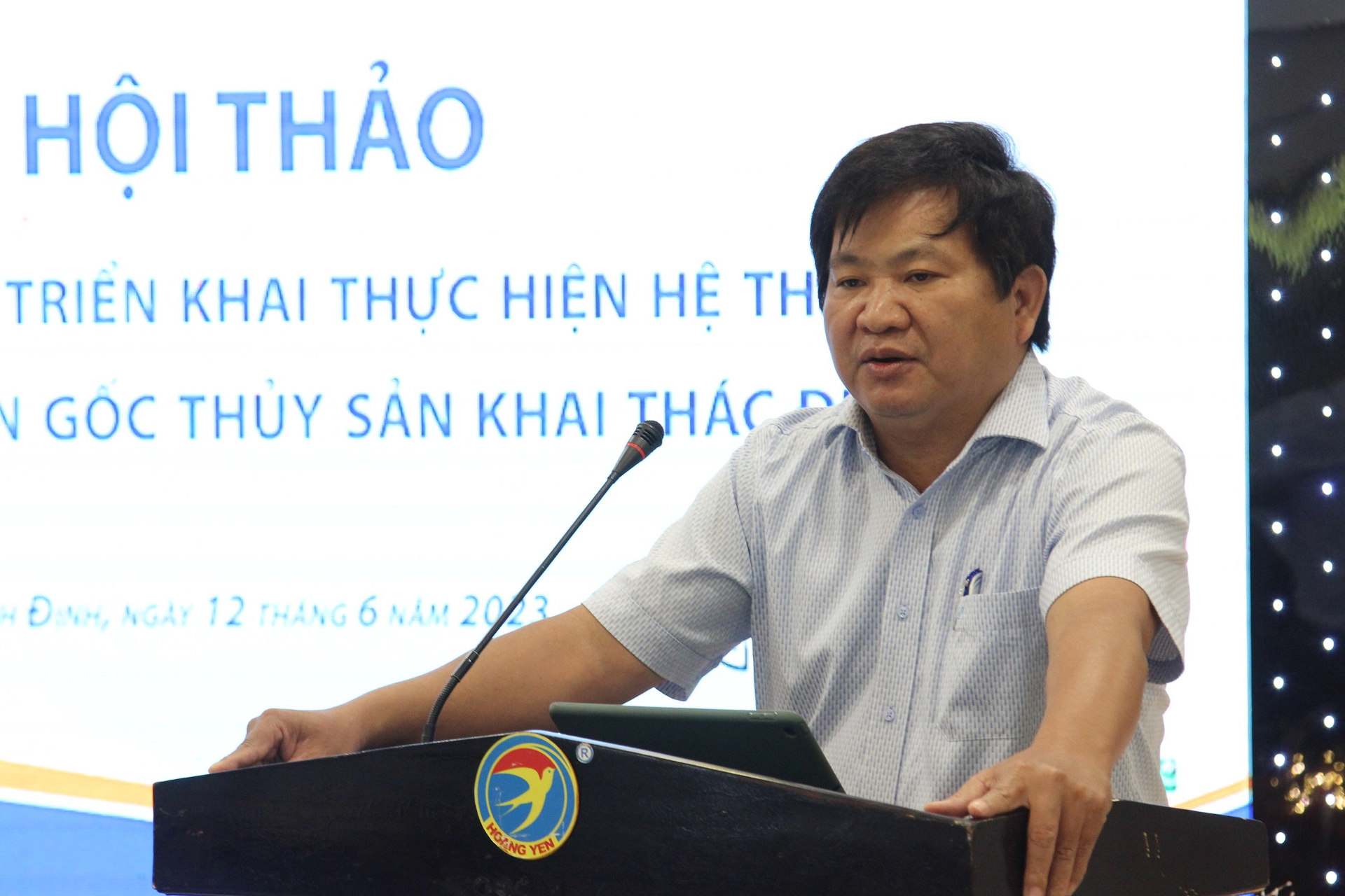 Ông Trần Văn Phúc, Giám đốc Sở NN-PTNT Bình Định, phát biểu tại hội thảo. Ảnh: V.Đ.T.