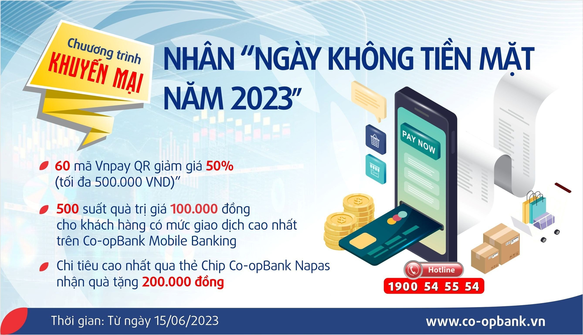 Co-opBank đã triển khai chuỗi chương trình ưu đãi khuyến mại hấp dẫn nhân 'Ngày không tiền mặt năm 2023' dành cho các khách hàng trên toàn hệ thống.