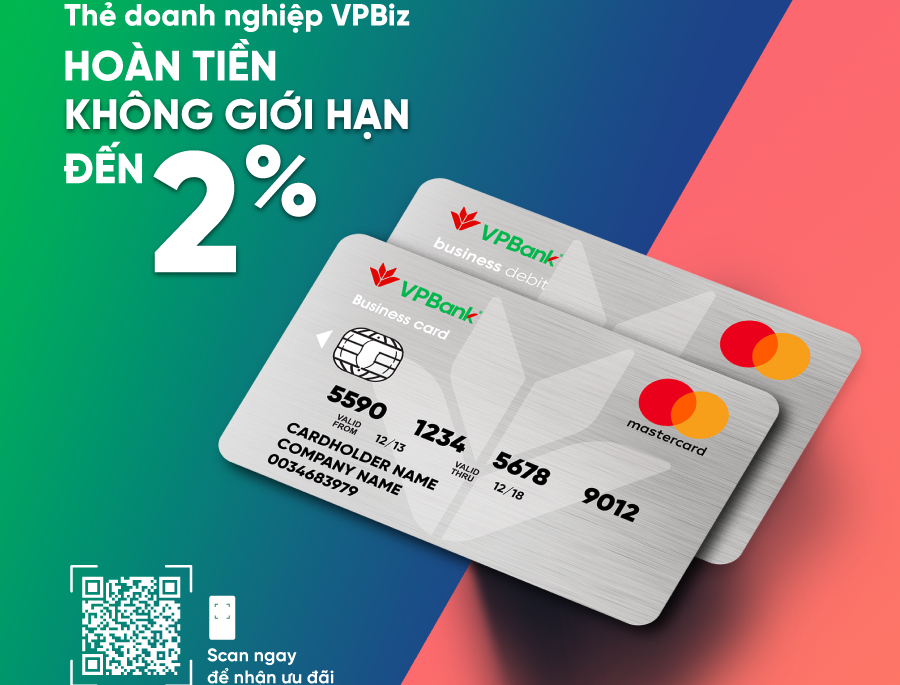 Bộ đôi thẻ VPBiz Mastercard Business Standard và VPBiz Debit Cashback của VPBank tiếp tục ra mắt tính năng hoàn tiền hấp dẫn, hỗ trợ đắc lực cho hoạt động quản trị doanh nghiệp. Ảnh: Huy Bình.