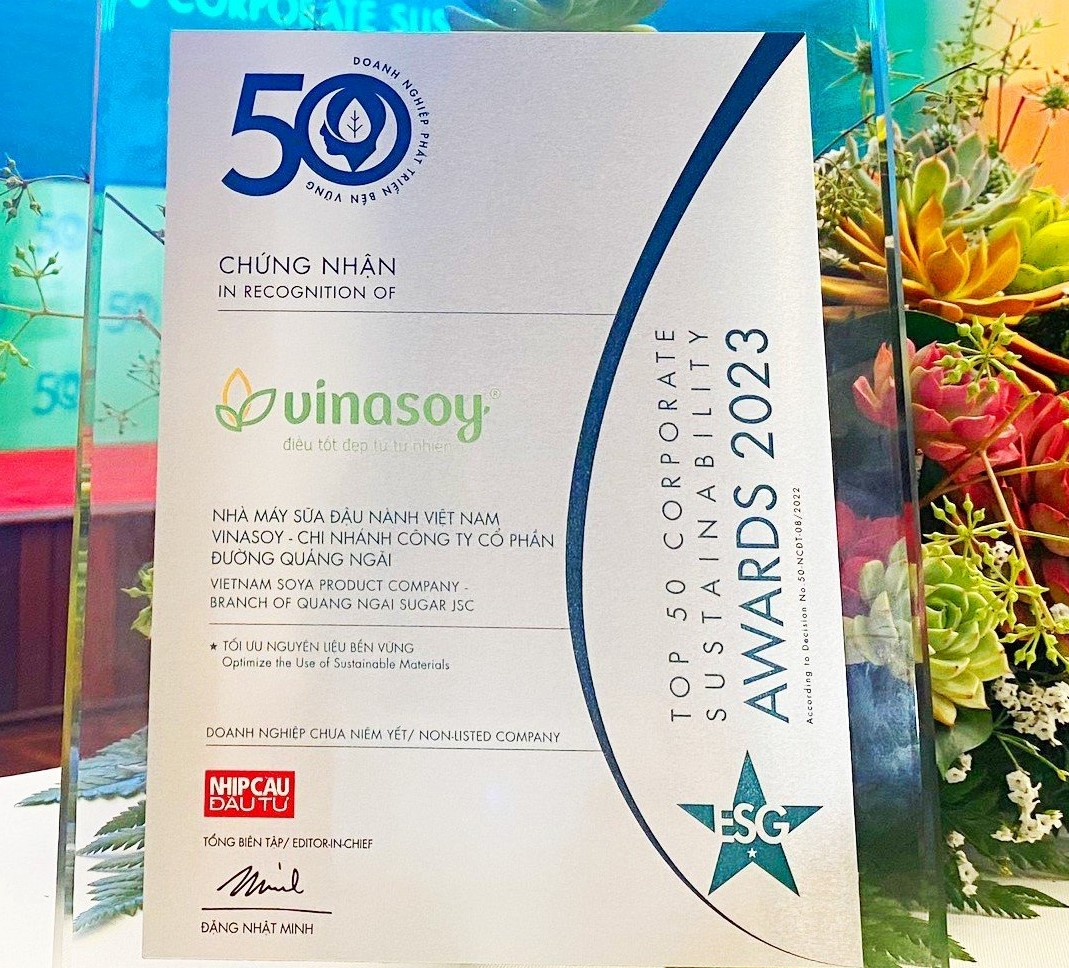 Certificate of Top 50 Corporate Sustainability Award 2023 of Vinasoy.