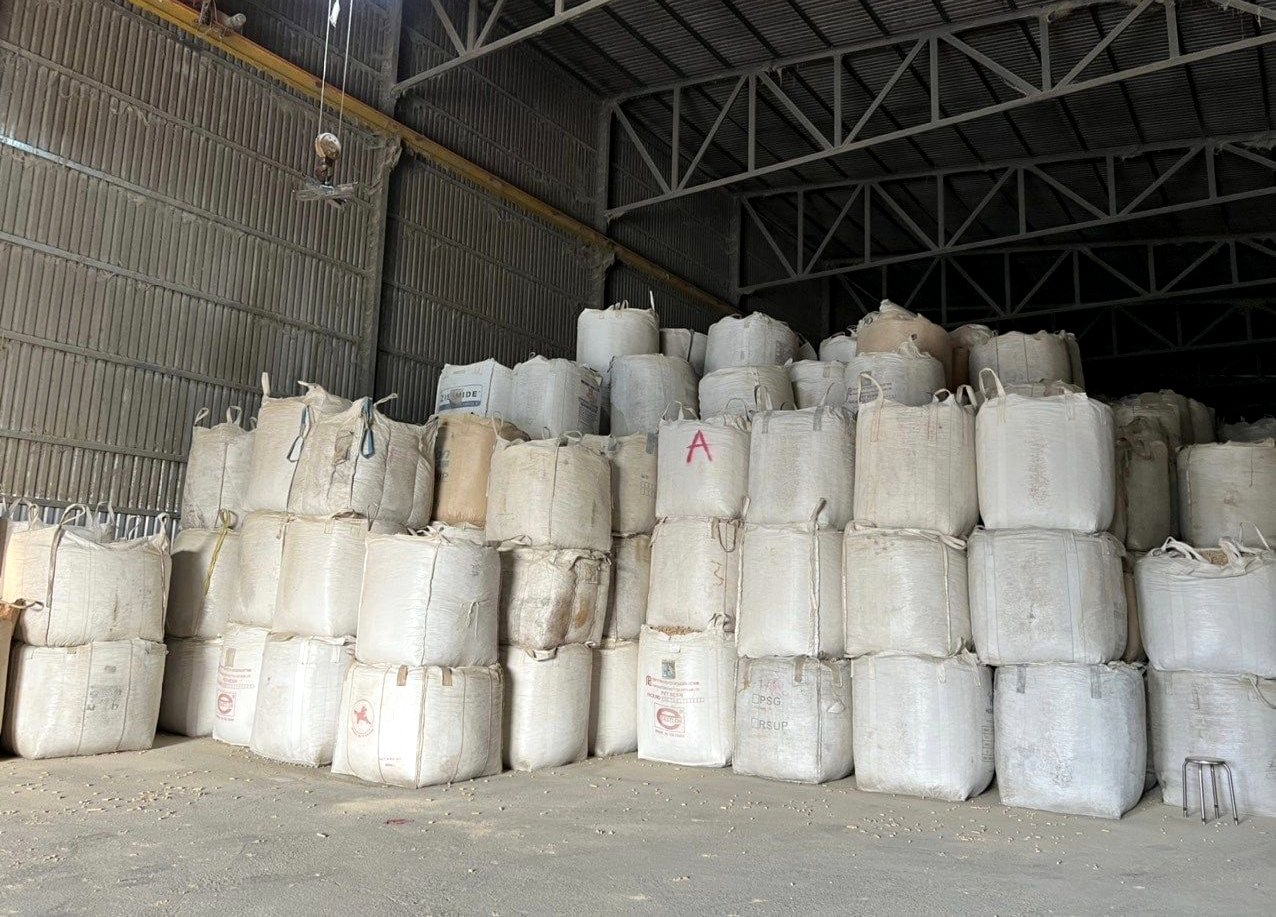 Sacks of wood pellets in a factory in Binh Duong province. Photo: Son Trang.