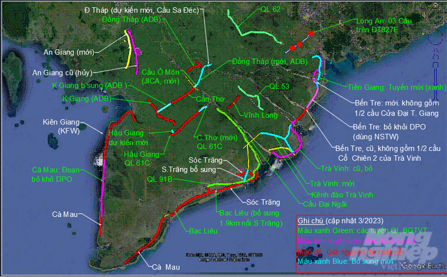 Bản đồ các dự án Mekong DPO (tháng 3/2023). Ảnh: Bộ Kế hoạch và Đầu tư.