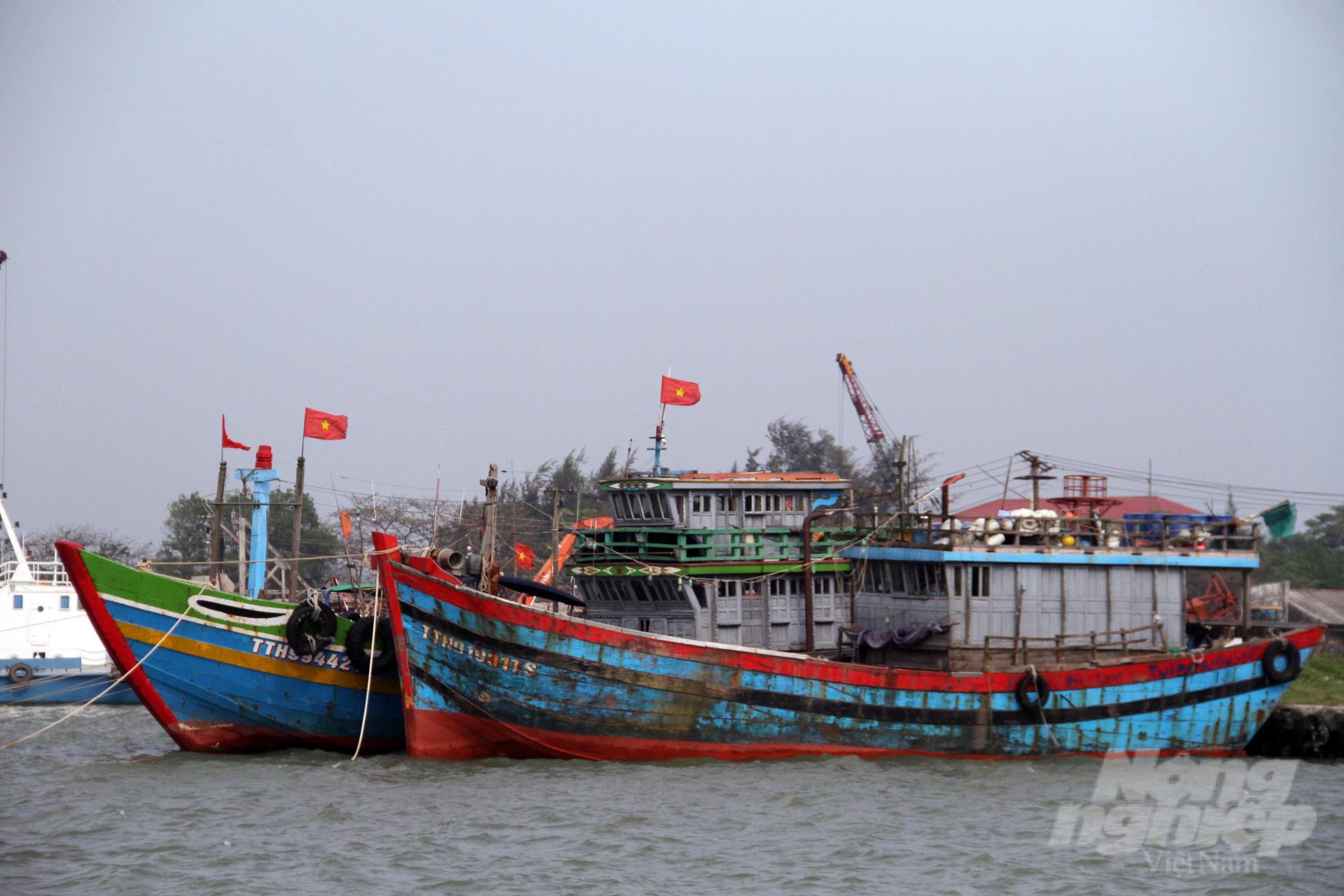 Hàng ngàn phương tiện tàu thuyền của tỉnh Thừa Thiên Huế đã vào neo đậu để phòng tránh bão số 1. Ảnh: Công Điền.