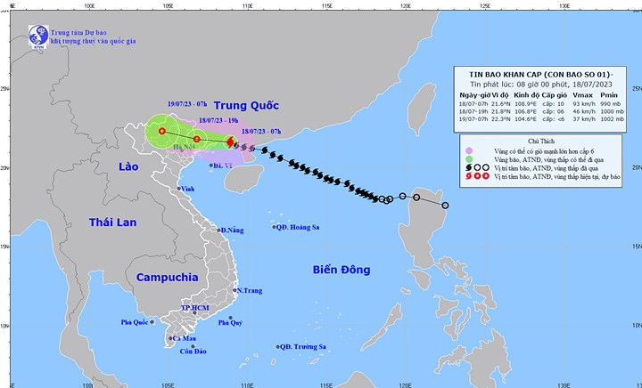 Hướng di chuyển mới nhất của bão TALIM. Ảnh: Trung tâm Dự báo KTTV quốc gia