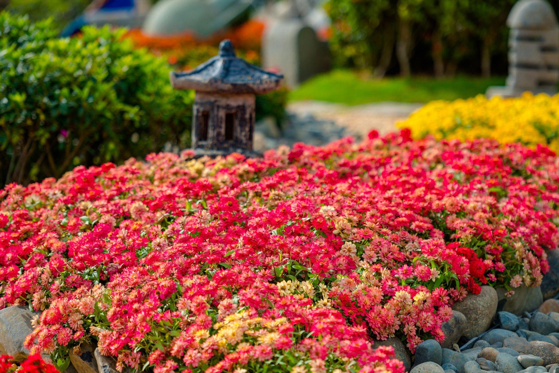 Trên đỉnh núi Bà Đen hiện có hơn 100 loại cây, hoa kiểng luôn nở rực rỡ suốt bốn mùa. Riêng các đợt lễ tết, có đến hơn 400.000 cây hoa kiểng được trưng bày, tạo nên cả một thiên đường hoa rực rỡ sắc màu. Ảnh: Sun World Ba Den Mountain.
