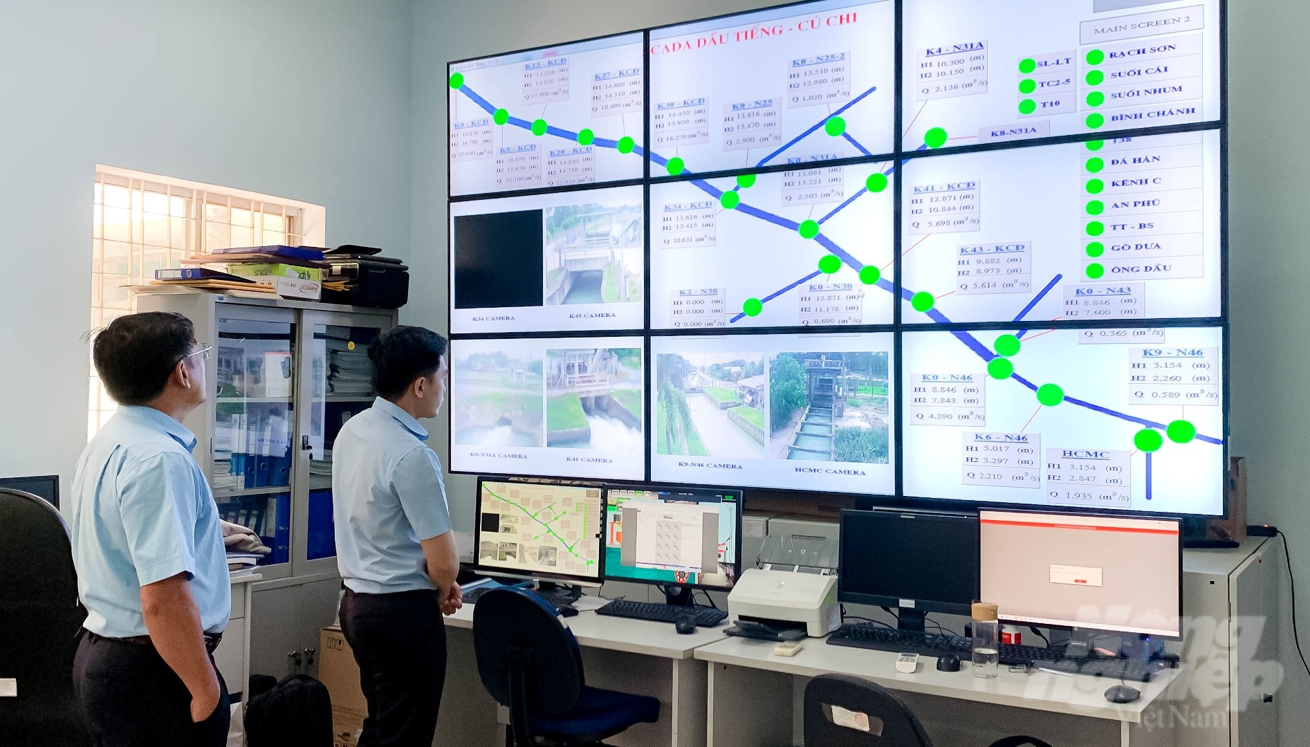 Trung tâm điều khiển của hệ thống SCADA giúp quản lý kênh Đông Củ Chi được hiệu quả, khoa học hơn. Ảnh: Lê Bình.