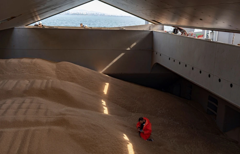 A crew member prepares a grain analysis on board the Barbados-flagged ship 'Nord Vind,' coming from Ukraine and loaded with grain, in Istanbul on Oct. 11, 2022. Photo: YASIN AKGUL/AFP VIA GETTY IMAGES