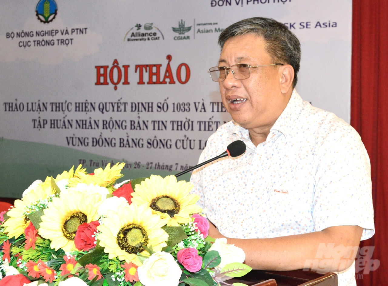 Ông Lê Thanh Tùng, Phó Cục trưởng Cục Trồng trọt cho biết: Dự án DeRISK đã đạt được nhiều thành tựu đáng kể trong việc hỗ trợ và giảm thiểu rủi ro khí hậu cho các nông hộ tại ĐBSCL. Ảnh: Hồ Thảo. 