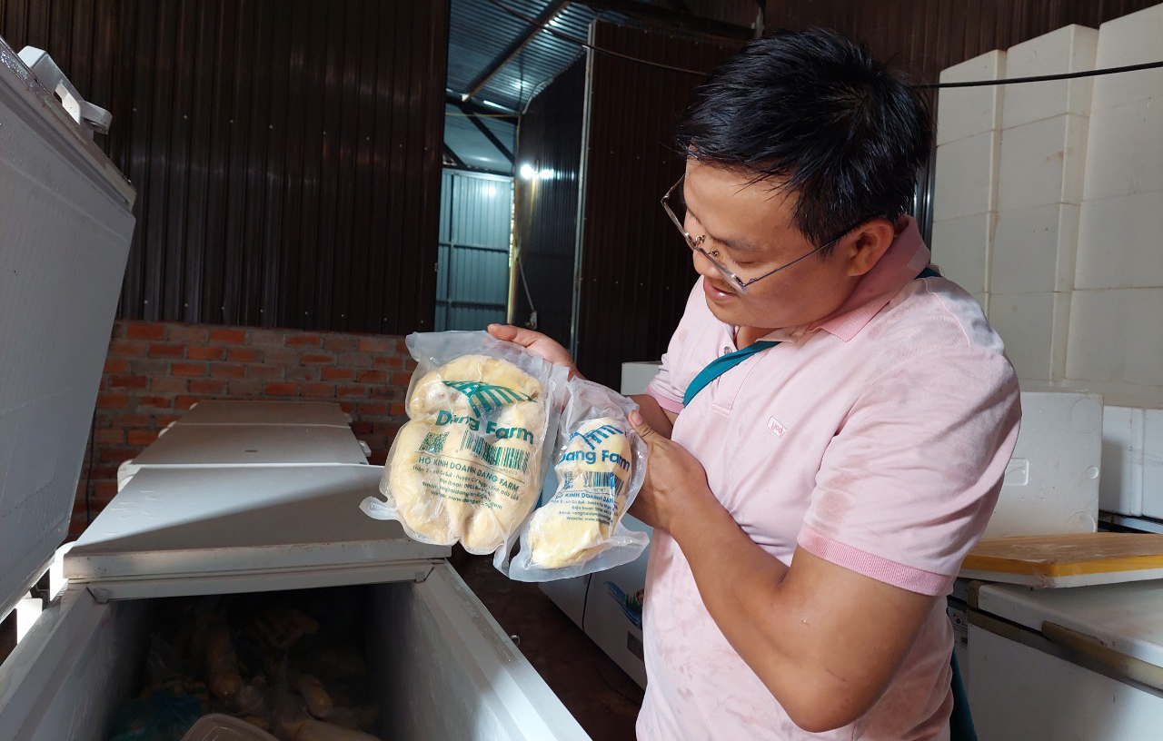 Anh Đặng Văn Huy, chủ nông trại Dang Farm là người đầu tiên xây dựng thương hiệu sầu riêng OCOP tại Đắk Lắk. Ảnh: Quang Yên.
