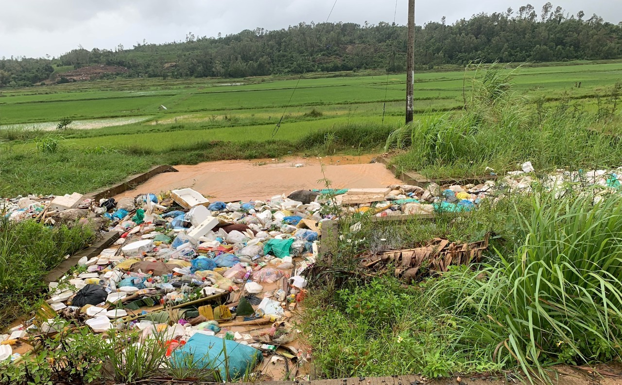 Công ty TNHH MTV KTCTTL Quảng Ngãi đề nghị các địa phương có biện pháp ngăn chặn hiệu quả nạn xả rác thải sinh hoạt vào kênh để đảm bảo thông thoáng dòng chảy. Ảnh: V.Đ.T.