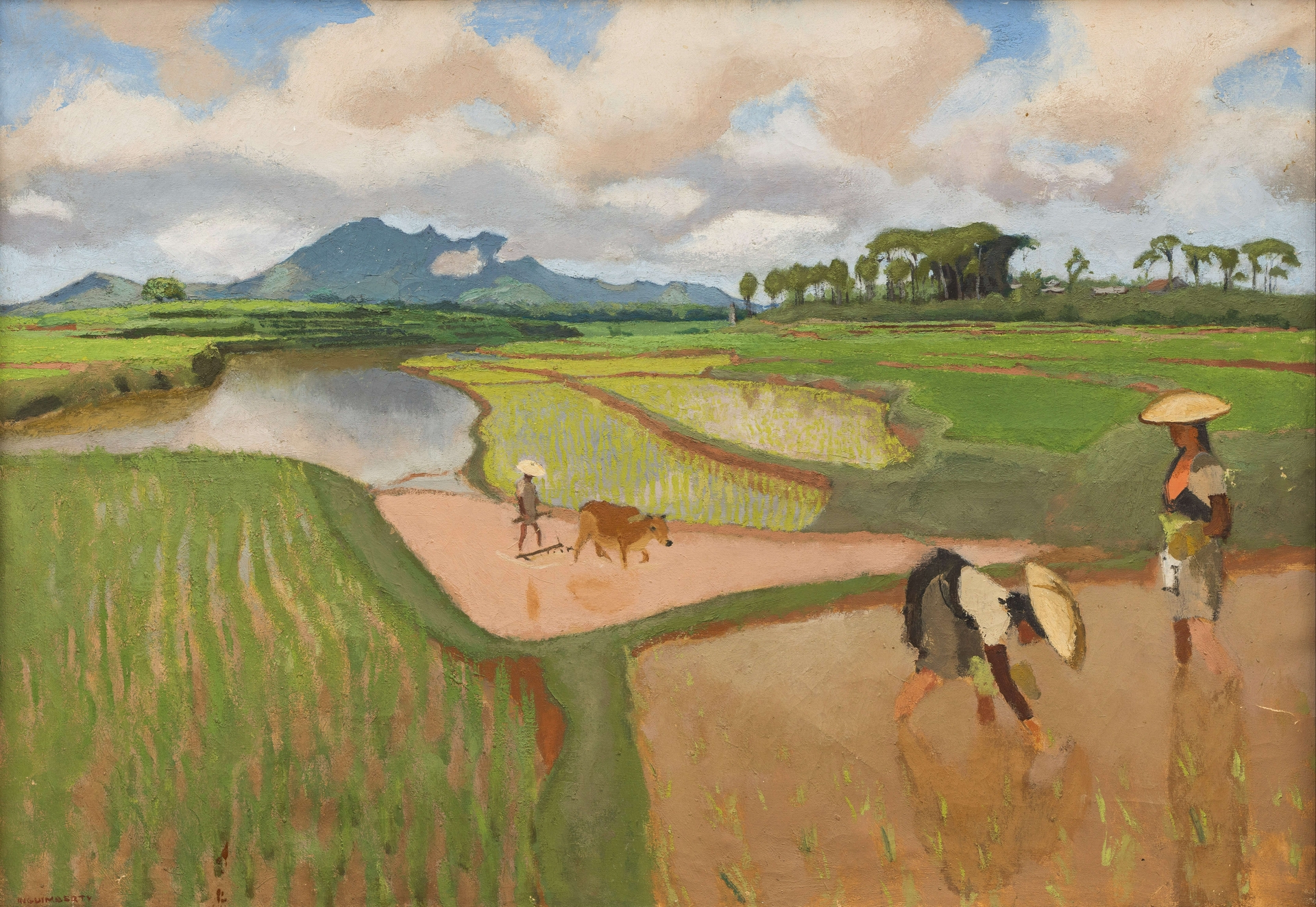 'Núi Ba Vì nhìn từ cánh đồng lúa Sơn Tây' của Joseph Inguimberty.
