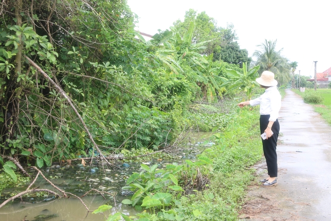 Nước thải từ các hộ dân xả trực tiếp ra hệ thống thủy lợi ở khu vực thôn Nguyệt Áng. Ảnh: Đinh Mười.