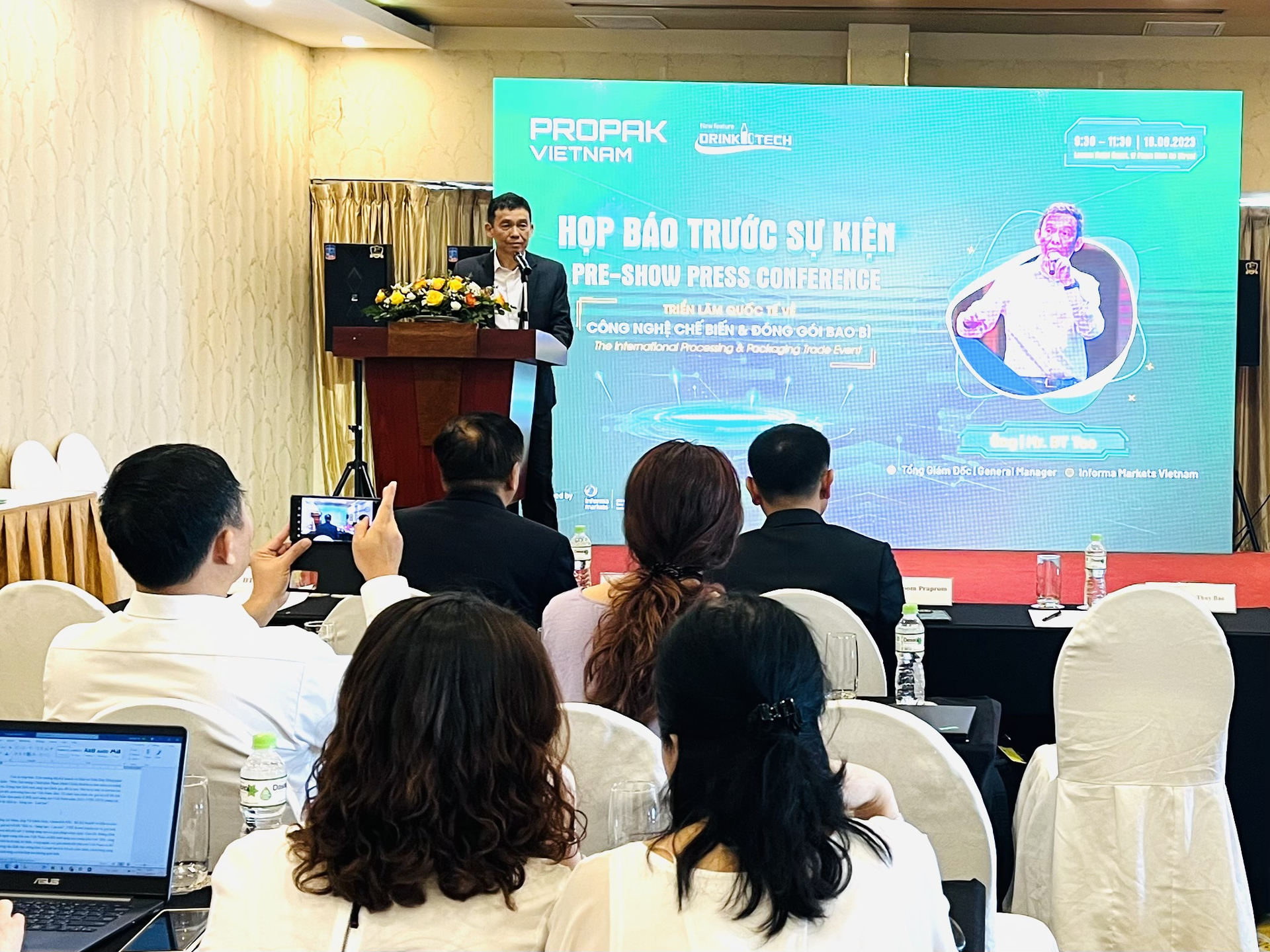 Buổi họp báo giới thiệu Triển lãm Quốc tế lần thứ 16 về công nghệ xử lý, chế biến và đóng gói bao bì tại Việt Nam - ProPak Vietnam 2023. Ảnh: Hồng Thắm.