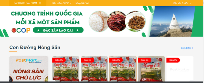 Speciality products of Lao Cai on the Postmart e-commerce platform.