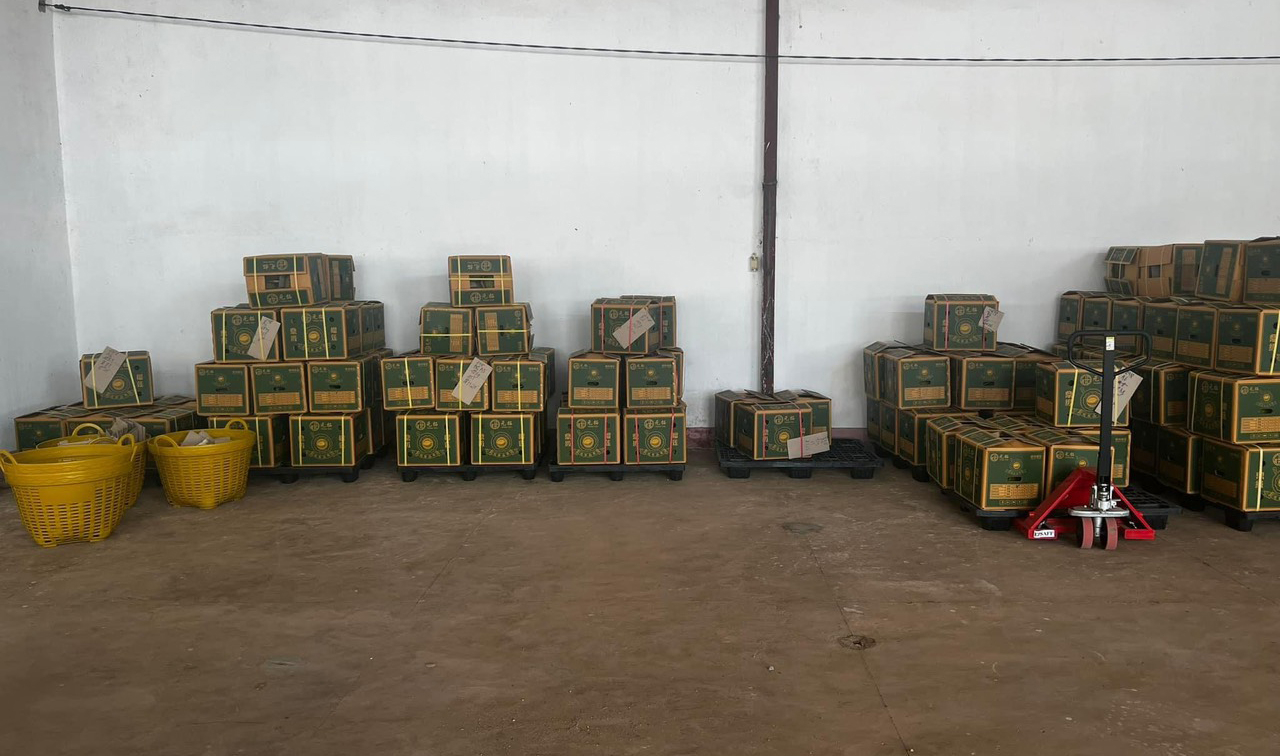 Các thùng sầu riêng được đóng gói chờ xuất khẩu của Công ty Phong Ký. Ảnh: Quang Yên.