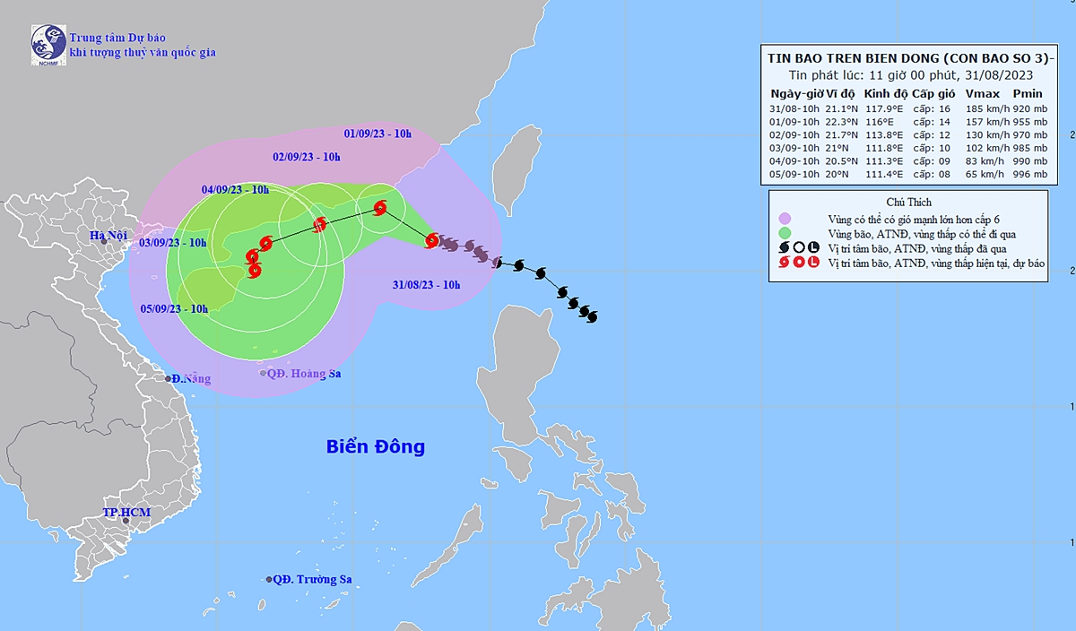 Diễn biến hướng đi mới nhất của cơn bão Saola. Ảnh: TT KTTV Quốc gia