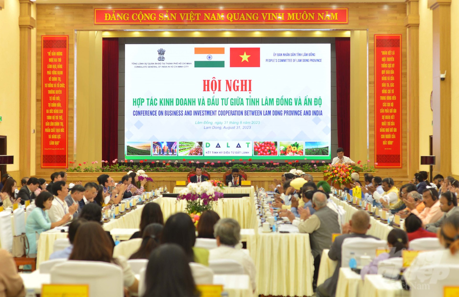 Hội nghị Hợp tác kinh doanh và đầu tư giữa Lâm Đồng và Ấn Độ được tổ chức tại TP Đà Lạt (Lâm Đồng) chiều 31/8. Ảnh: Minh Hậu.