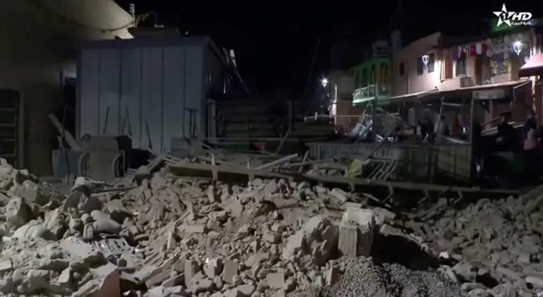 Đổ nát sau động đất tại Morocco. Ảnh: AFP.
