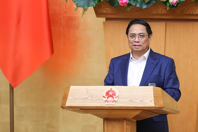 Prime Minister Pham Minh Chinh spoke at the meeting. Photo: VGP/Nhat Bac.
