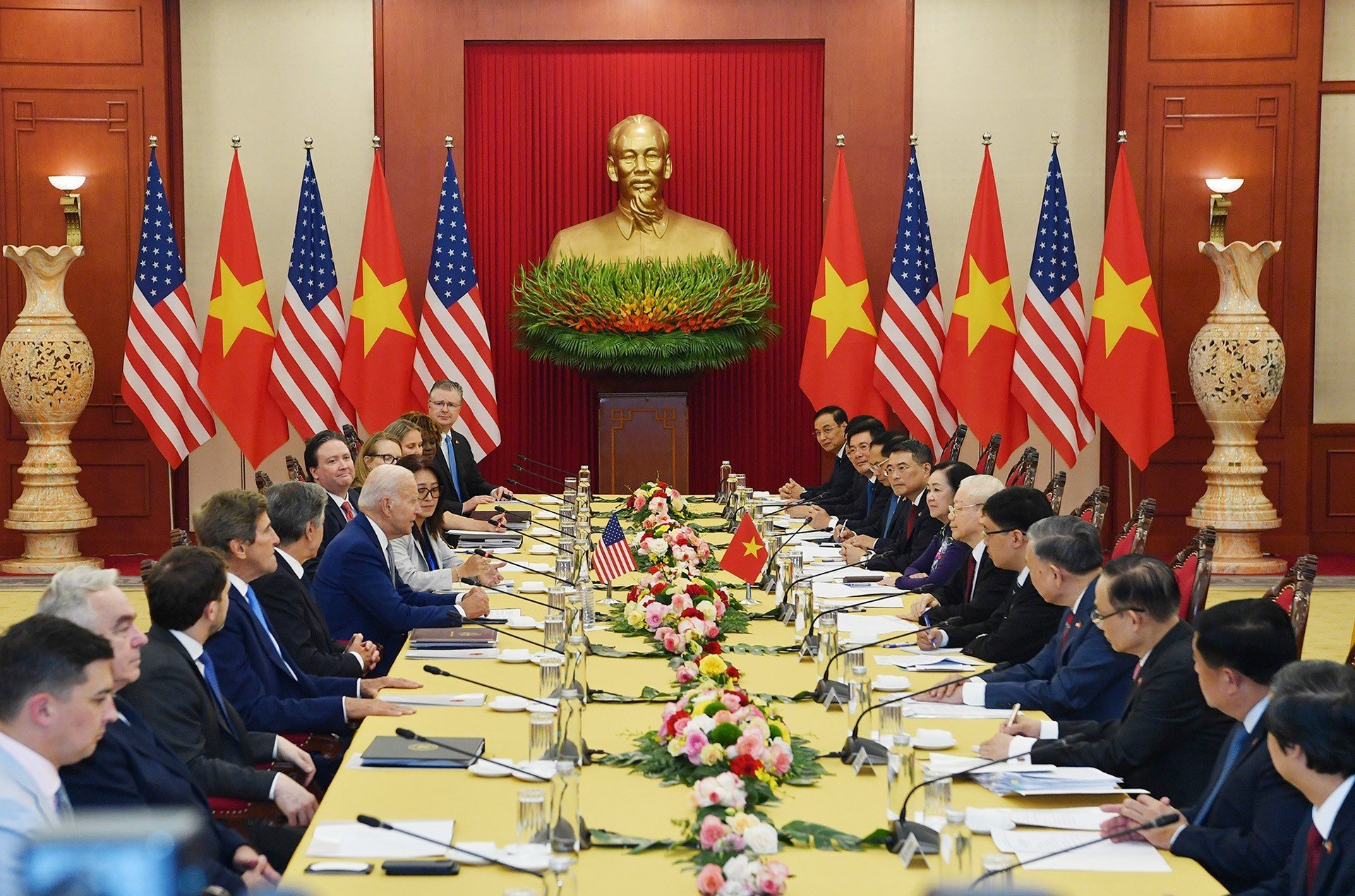 Tổng Bí thư Nguyễn Phú Trọng hội đàm với Tổng thống Hoa Kỳ Joe Biden, chiều 10/9/2023. Ảnh: BNG.