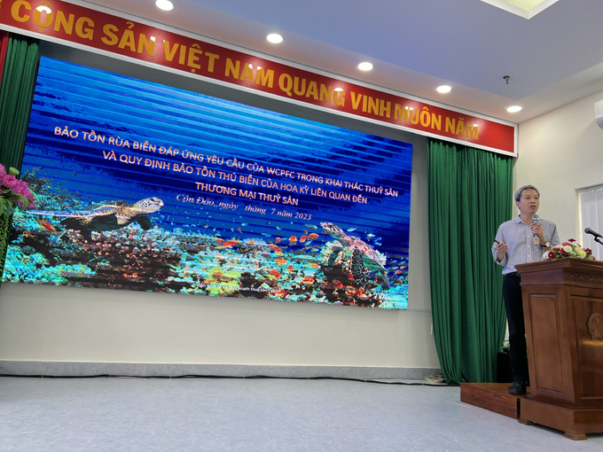 TS Nguyễn Thanh Bình - Phó viện Trưởng Viện Kinh tế và Quy hoạch Thủy sản (Bộ NN-PTNT) chia sẻ tại Hội thảo Quốc gia về bảo tồn rùa biển và thú biển tại Côn Đảo (Bà Rịa - Vũng Tàu) hồi cuối tháng 7 vừa qua. 