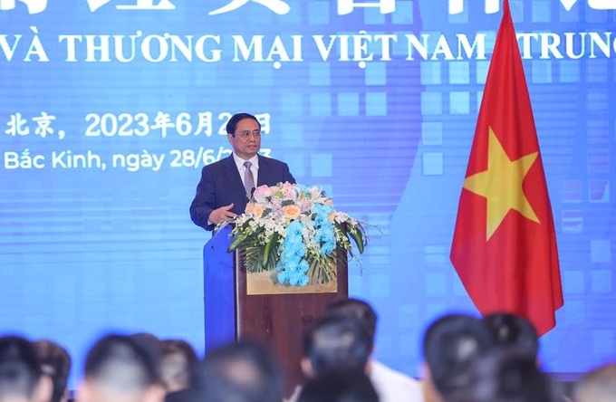 Thủ tướng Chính phủ Phạm Minh Chính dự Diễn đàn Hợp tác đầu tư và thương mại Việt Nam - Trung Quốc tại Bắc Kinh ngày 28/6/2023.