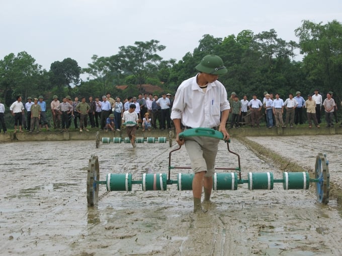 Before transplanting machines, sowing was a technical advancement that farmers eagerly welcomed. Photo: Duong Dinh Tuong.