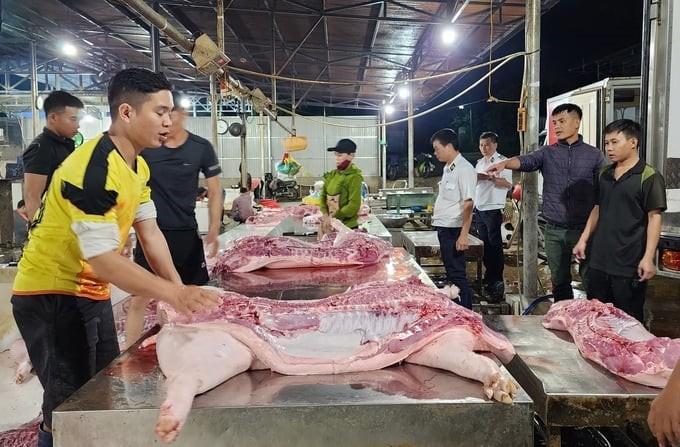 Buon Ma Thuot Animal Husbandry and Veterinary Station officers inspect pig slaughter at facilities in the area. Photo: Minh Quy.