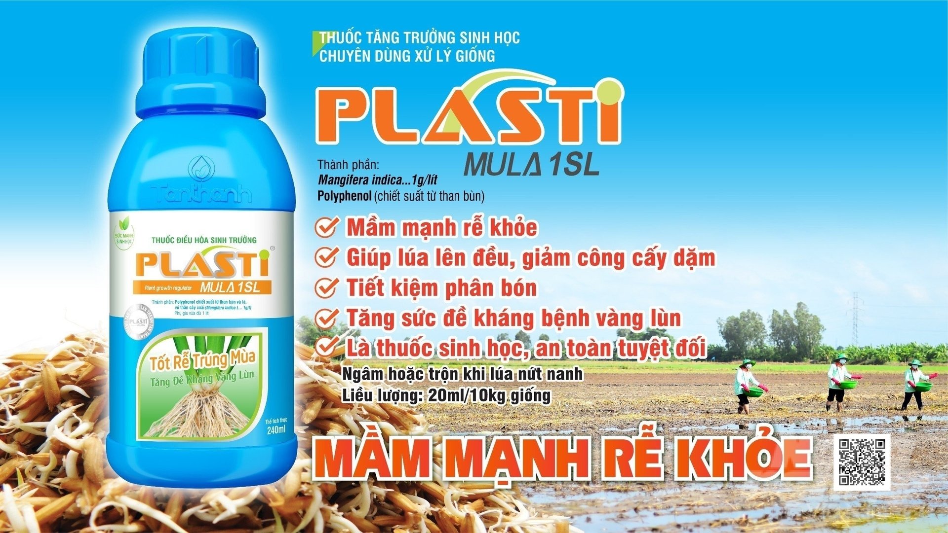 Sản phẩm sinh học Plastimula 1SL giúp tăng cường lực cho lúa, chống chịu tốt với các điều kiện bất lợi của môi trường sau khi sạ. Ảnh: Đỗ Thanh Tuyền.