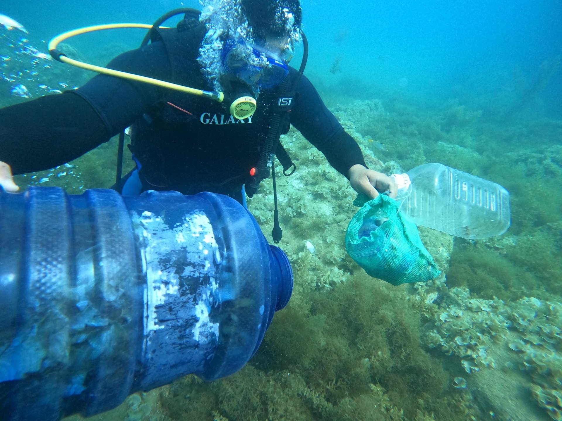 During each cleaning dive within the buffer zone, the coral protection team collects between 30 and 40 kilograms of litter. Photo: Vu Dinh Thung.