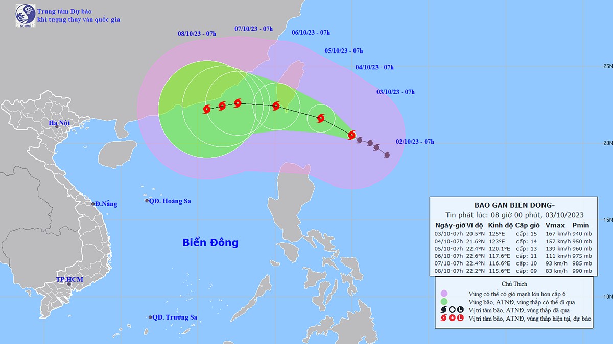 Tin tức thời tiết hôm nay 3/10/2023: Cập nhật tin bão KOINU trên biển Đông