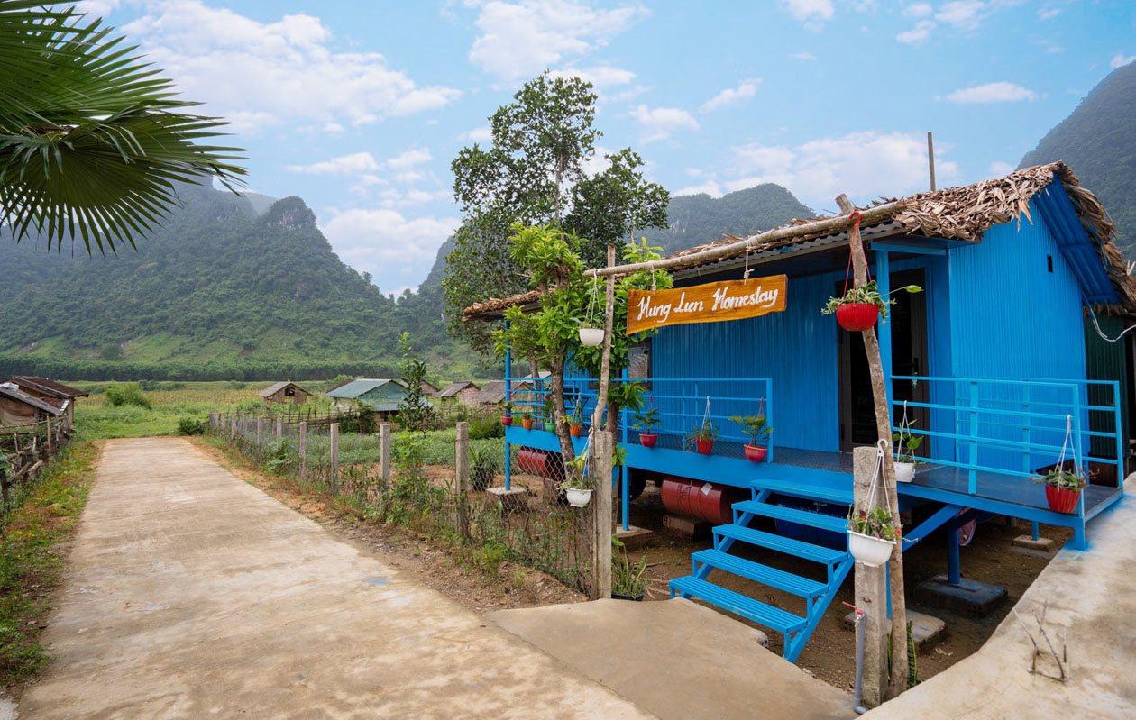 Tan Hoa tourist village is built in a mountainous countryside. Photo: T.D.