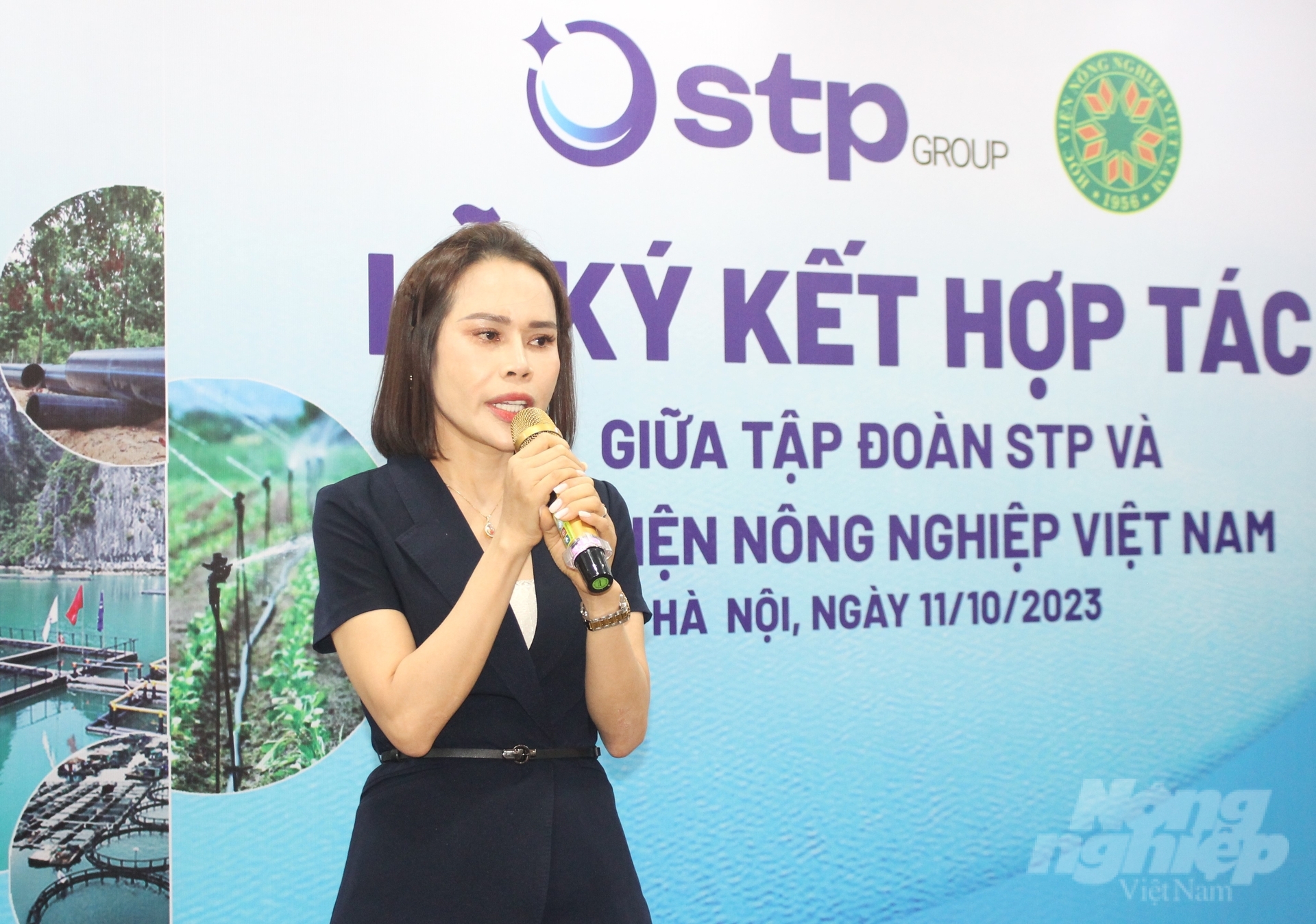 Bà Nguyễn Thị Hải Bình, Tổng Giám đốc STP Group chia sẻ những nội dung hai đơn vị sẽ hợp tác trong thời gian tới. Ảnh: Trung Quân.