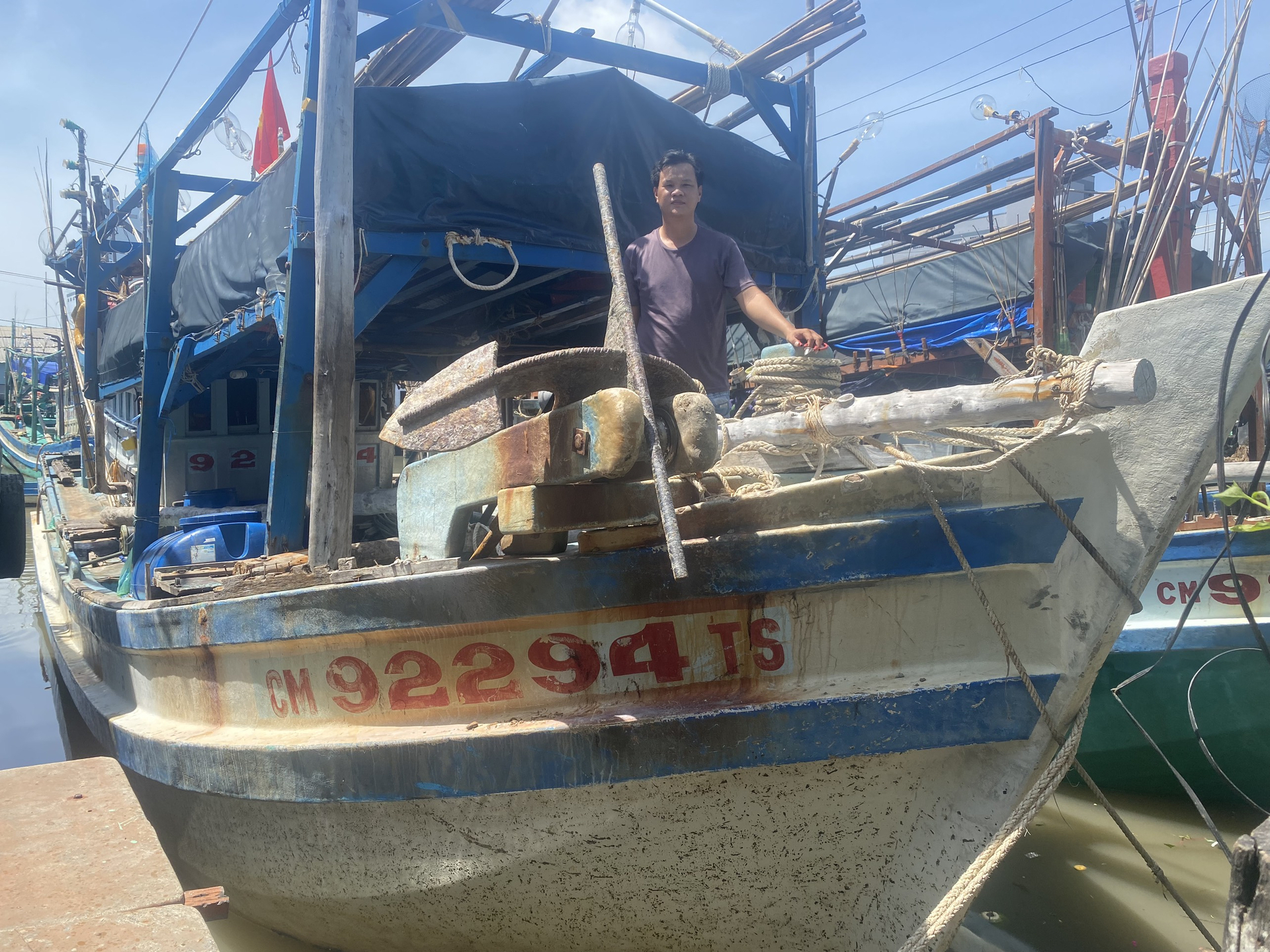 Mr. Tran Quoc Nam and his ship just docked. Photo: Trong Linh.