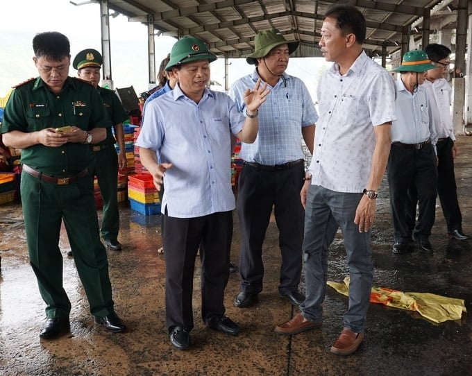 Mr. Nguyen Tuan Thanh (center), Permanent Vice Chairman of the Binh Dinh Provincial People's Committee, overseeing the arrangements and preparations for the forthcoming inspection by the EC at Quy Nhon Fishing Port. Photo: V.D.T.