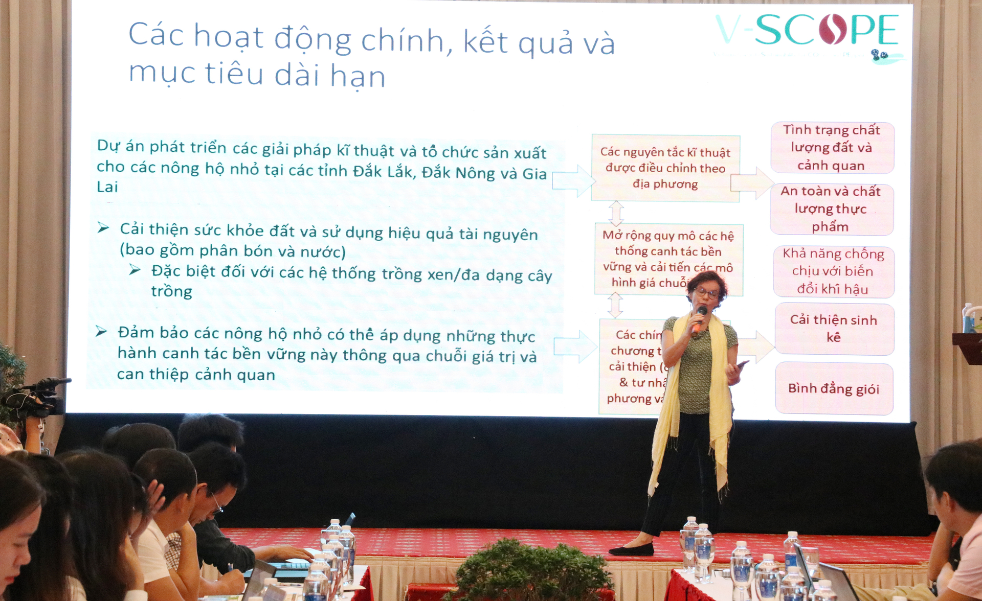 TS. Estelle Biénabe, Trưởng Dự án V-SCOPE giới thiệu về dự án và những kết quả đạt được. Ảnh: Quang Yên.