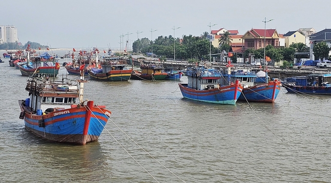 Tàu đánh bắt xa bờ vào neo đậu tại sông Nhật Lệ. Ảnh: T.Phùng.