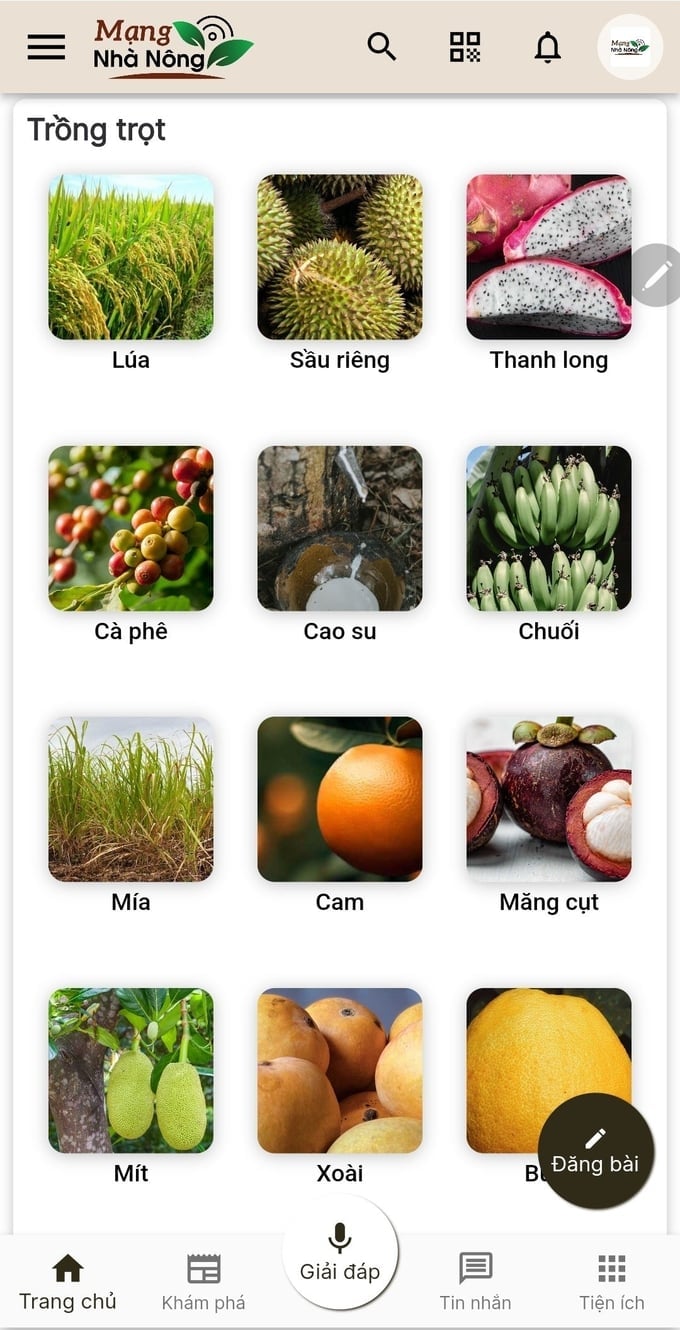The official interface of the Farmers' Network platform on a smartphone. Photo: Kim Anh.