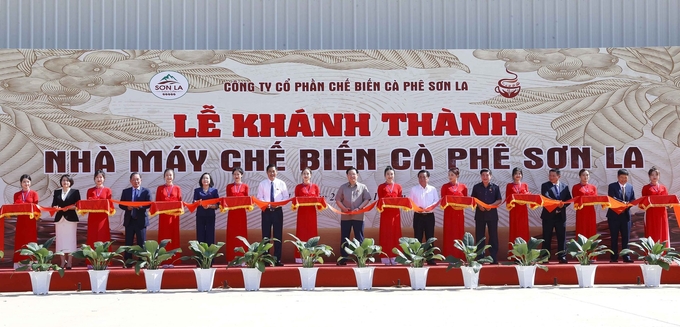 Chairman of the National Assembly Vuong Dinh Hue cut the ribbon to inaugurate Son La Coffee Processing Factory.