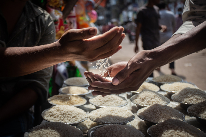 Rice at a market in Bangladesh.