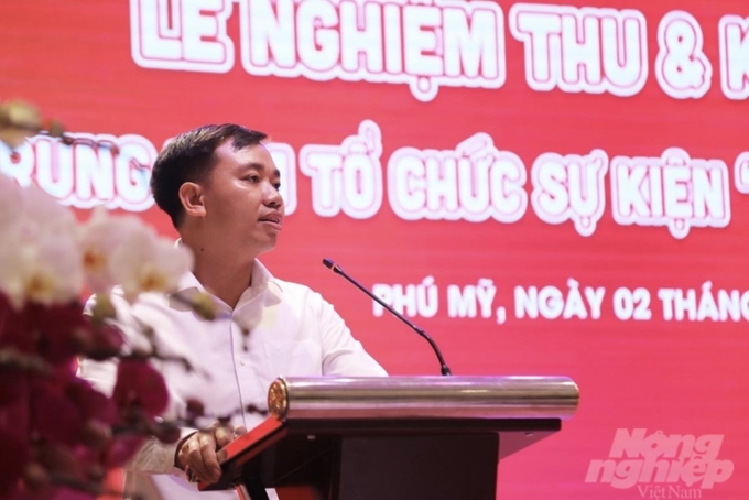 Ông Lê Văn Lâm - Quyền Giám đốc Resort Sao Mai Vũng Tàu phấn khởi phát biểu tại buổi lễ khánh thành Sao Mai Center 2. Ảnh: Phương Anh.