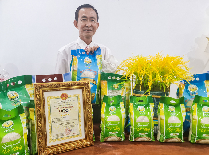Gạo sạch Vị Thủy - một trong những thương hiệu gạo được sản xuất theo tiêu chuẩn VietGAP, hướng hữu cơ đang phát triển mạnh ở tỉnh Hậu Giang. Ảnh: Kim Anh.