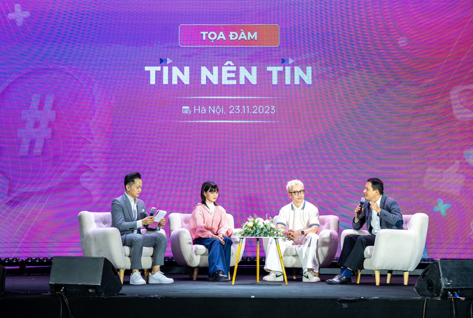 Tọa đàm 'Tin nên tin', với sự tham gia ông Lê Quang Tự Do, nhà sáng tạo nội dung Vũ Dino, diễn viên Nguyễn Lâm Thảo Tâm. Ảnh: BTC.
