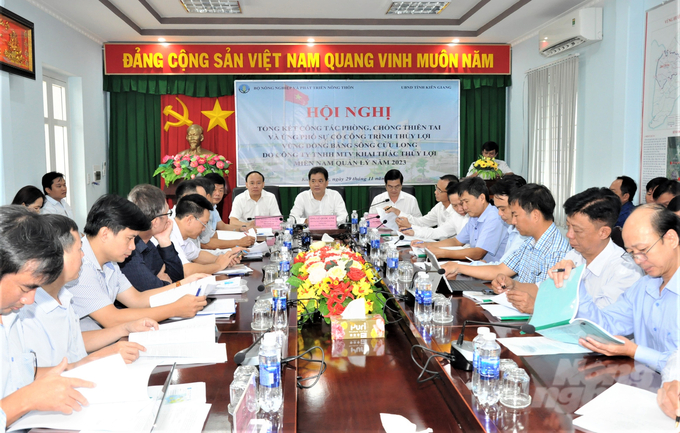 Cục Thủy lợi đã phối hợp với UBND tỉnh Kiên Giang tổ chức Hội nghị tổng kết công tác phòng, chống thiên tai và ứng phó sự cố công trình thủy lợi vùng ĐBSCL năm 2023, triển khai nhiệm vụ năm 2024. Ảnh: Trung Chánh.