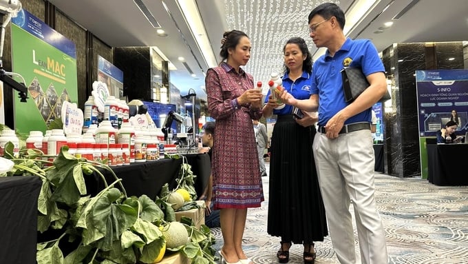 Ms. Nguyen Thi Ha introduced the application of microbiology to growing high-quality melons to customers. Photo: Dinh Muoi.